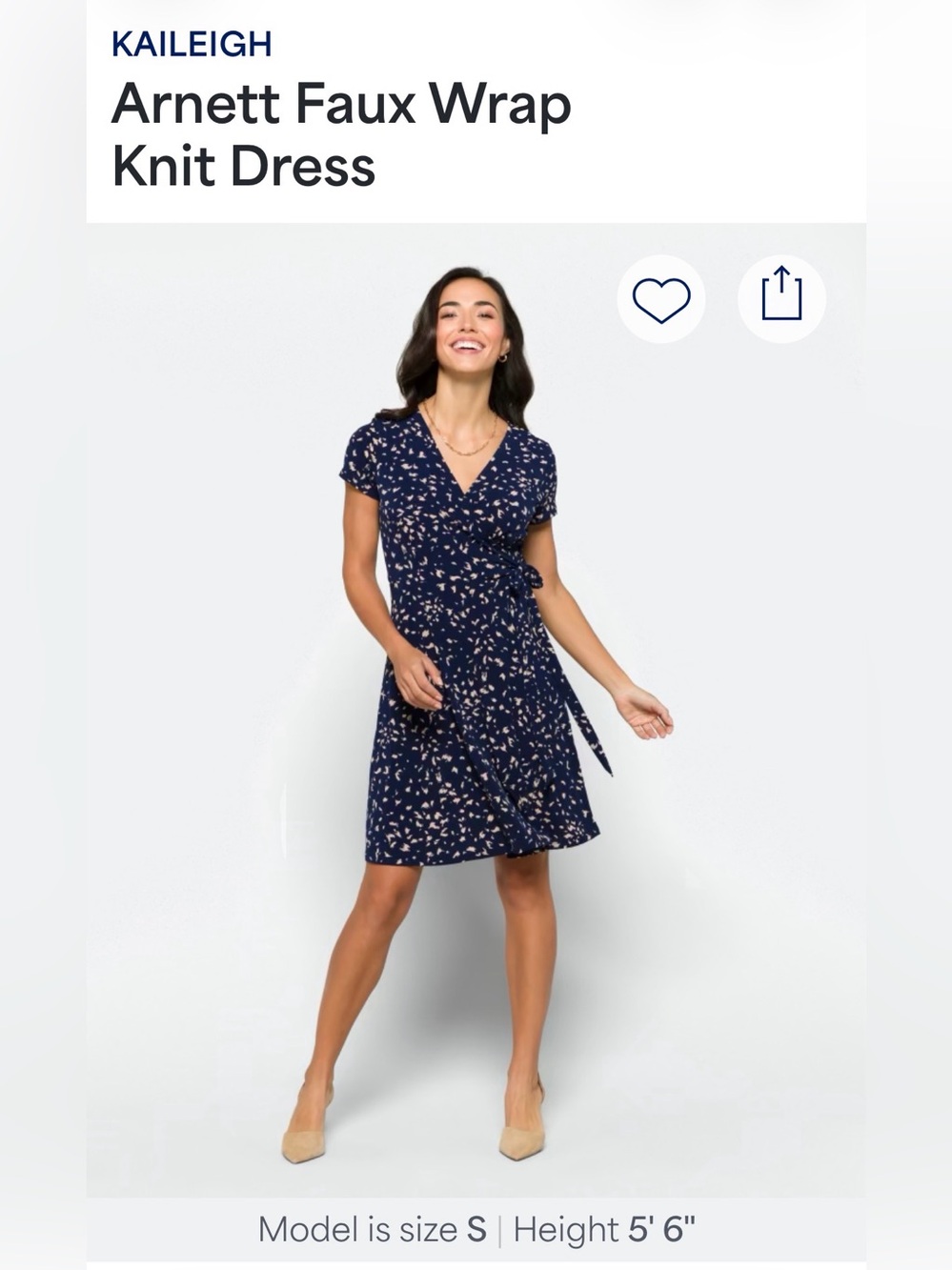Kaileigh Navy Wrap Dress Cream Abstract Print Side Tie Size M